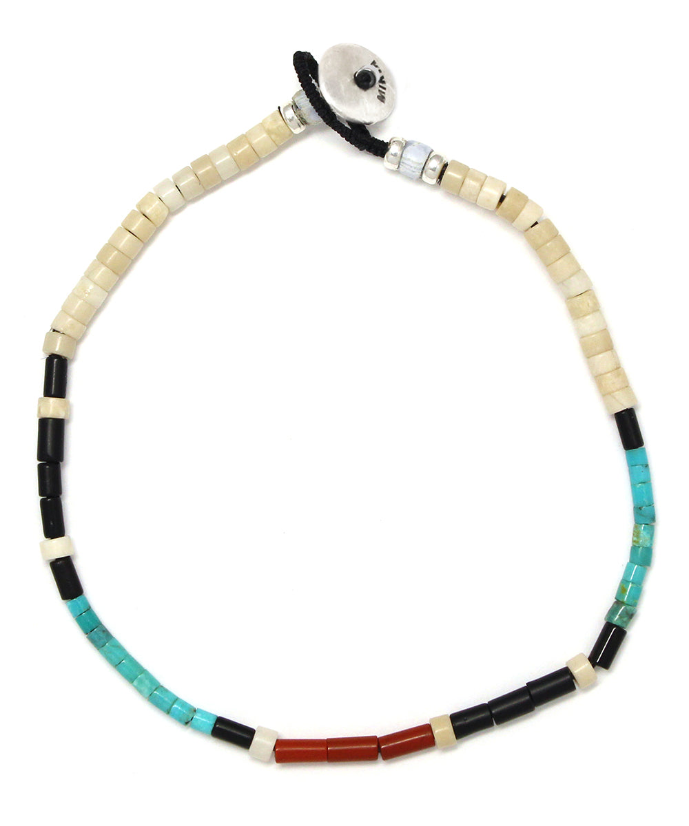 tube stone bracelet / ivory fossil jasper, turquoise, silver