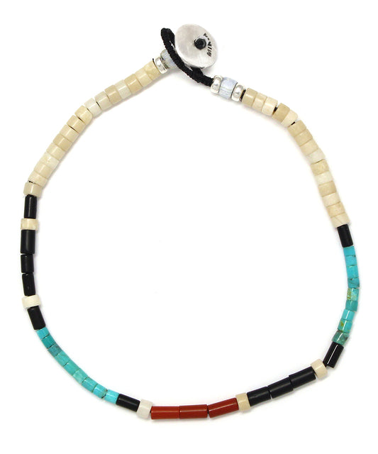 tube stone bracelet / ivory fossil jasper, turquoise, silver