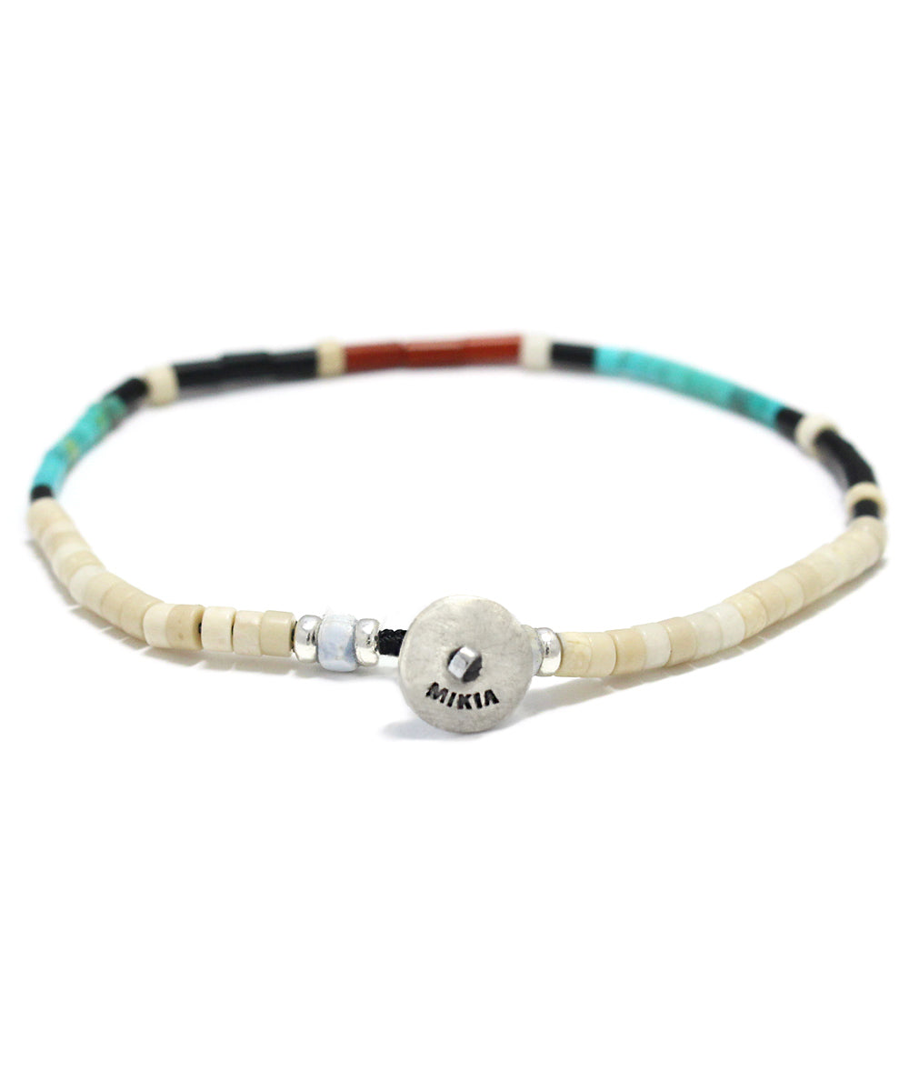 tube stone bracelet / ivory fossil jasper, turquoise, silver