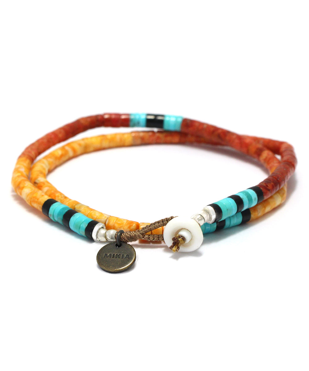 heishi beads double wrap bracelet / spiny oyster, coral, turquoise