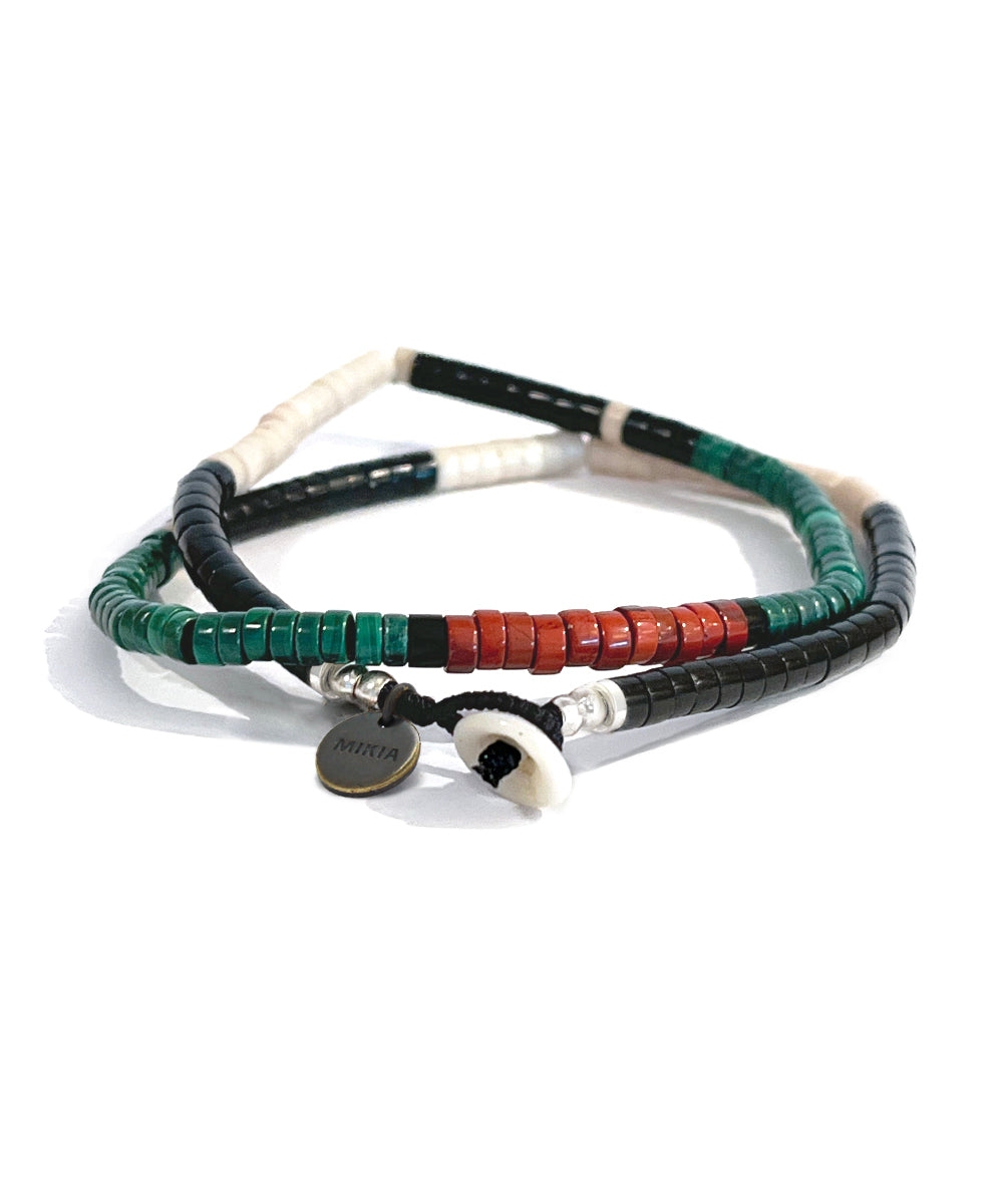 heishi beads double bracelet / malachite jet