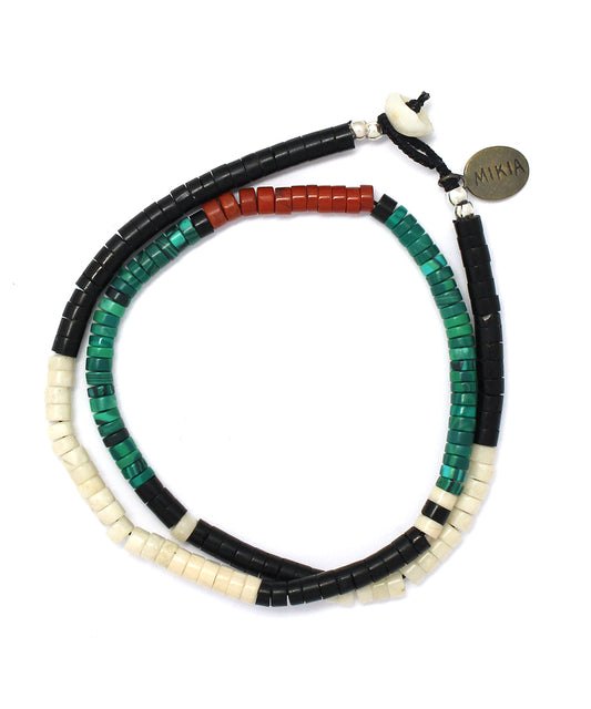 heishi beads double bracelet / malachite jet