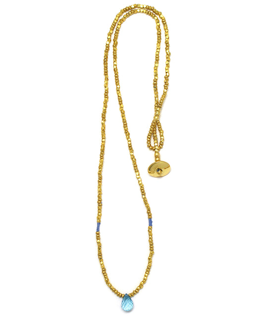 karen silver beaded necklace / blue topaz
