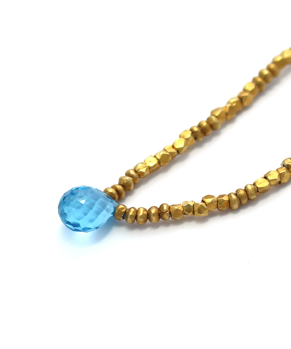 karen silver beaded necklace / blue topaz