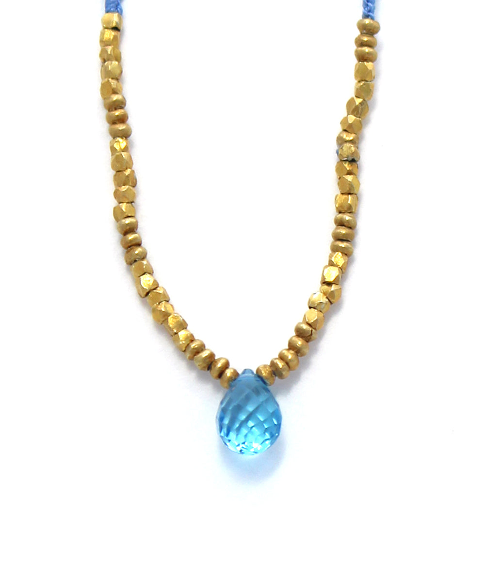 karen silver beaded necklace / blue topaz