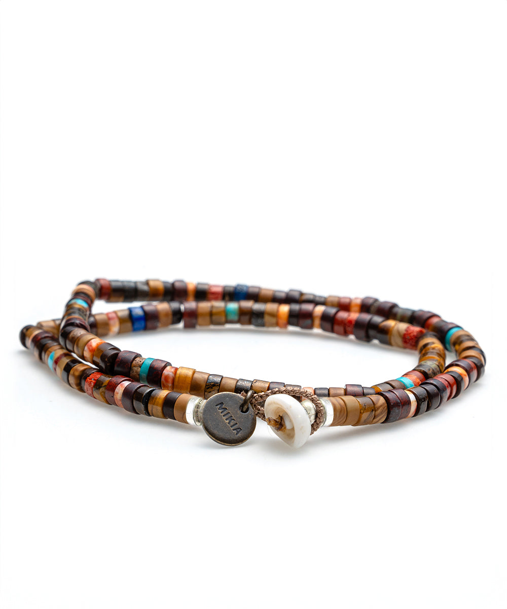 heishi beads double warp bracelet / brown multi
