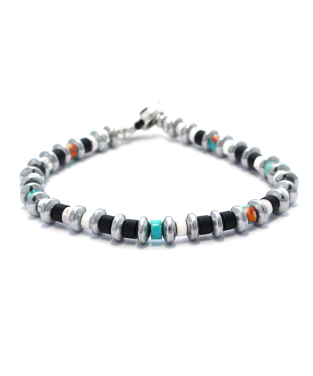 hematite roundel bracelet / jet turquoise