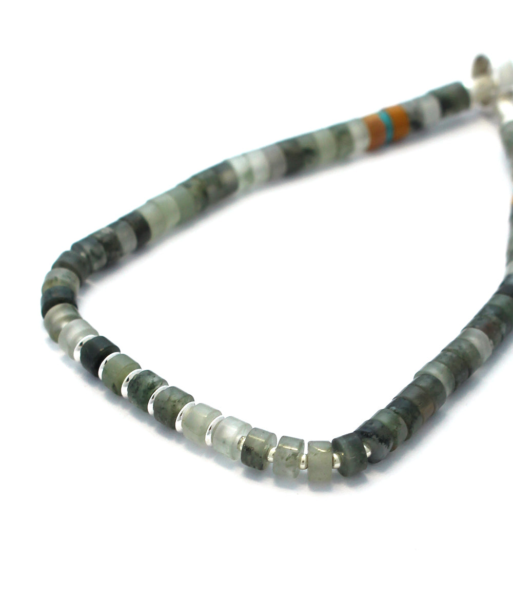 silver heishi bracelet / african bloodstone