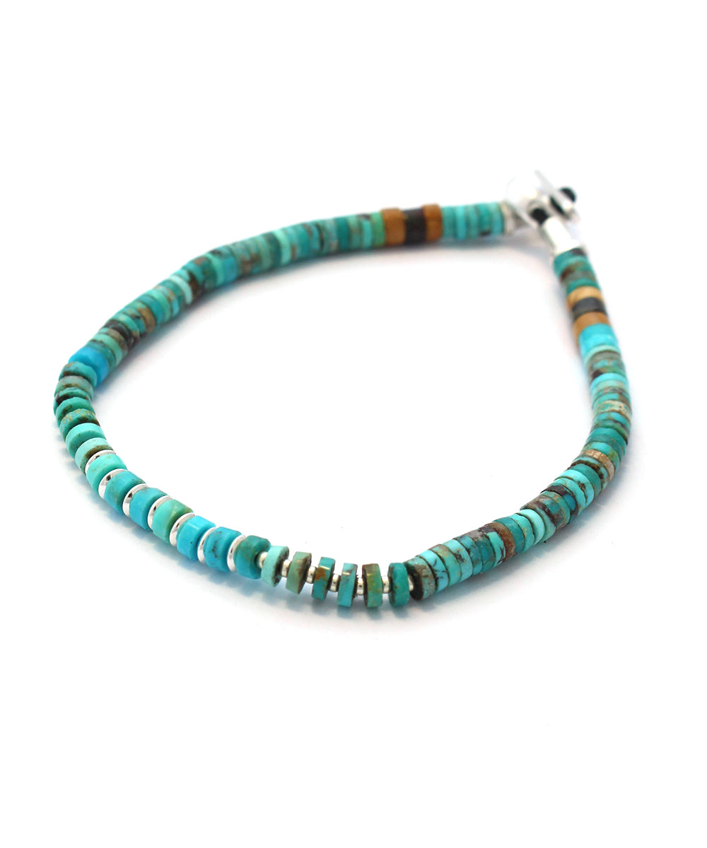 silver heishi bracelet / turquoise