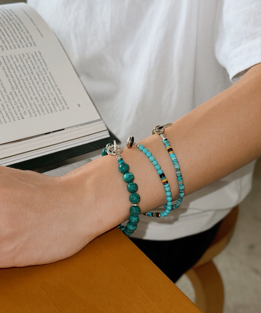 silver heishi bracelet / turquoise