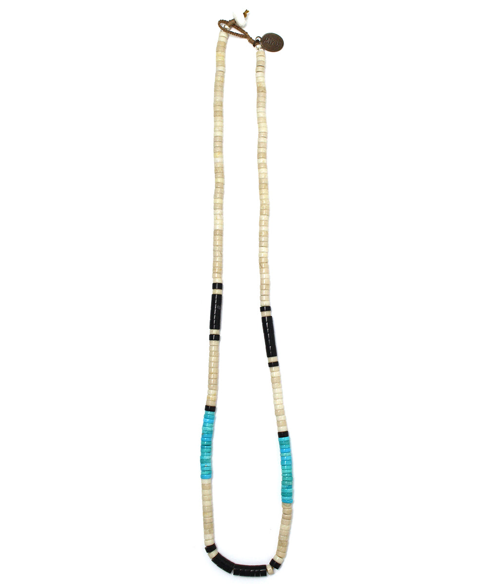 Heishi Bead Necklace popular Graduated Shell with Onyx, Shell Jasper Stone Inlay Pendant