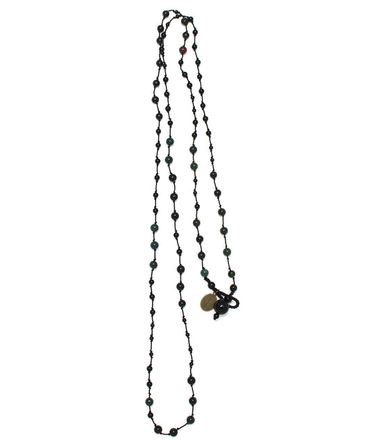 AIYANA long necklace / obsidian × bloodstone × onyx