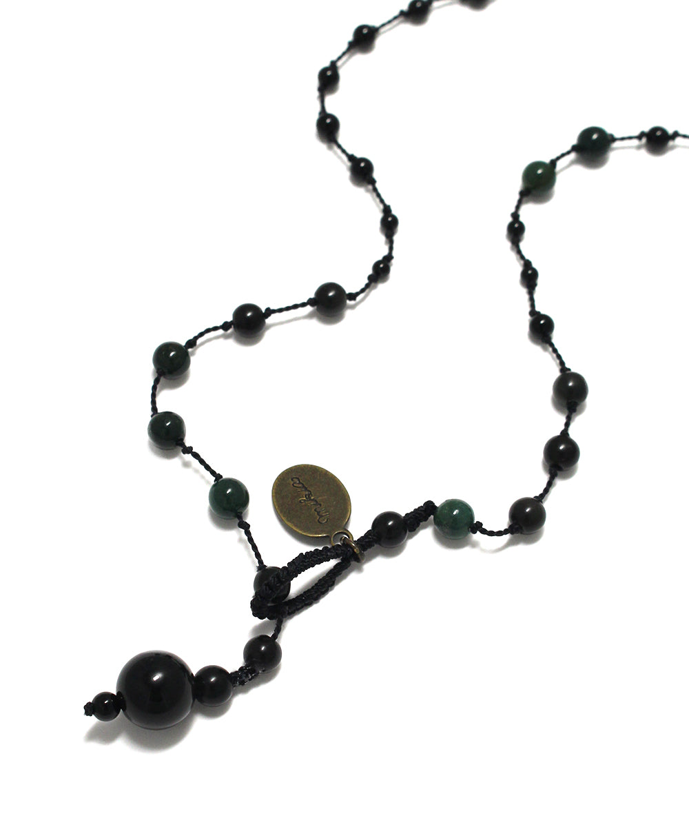 AIYANA long necklace / obsidian × bloodstone × onyx