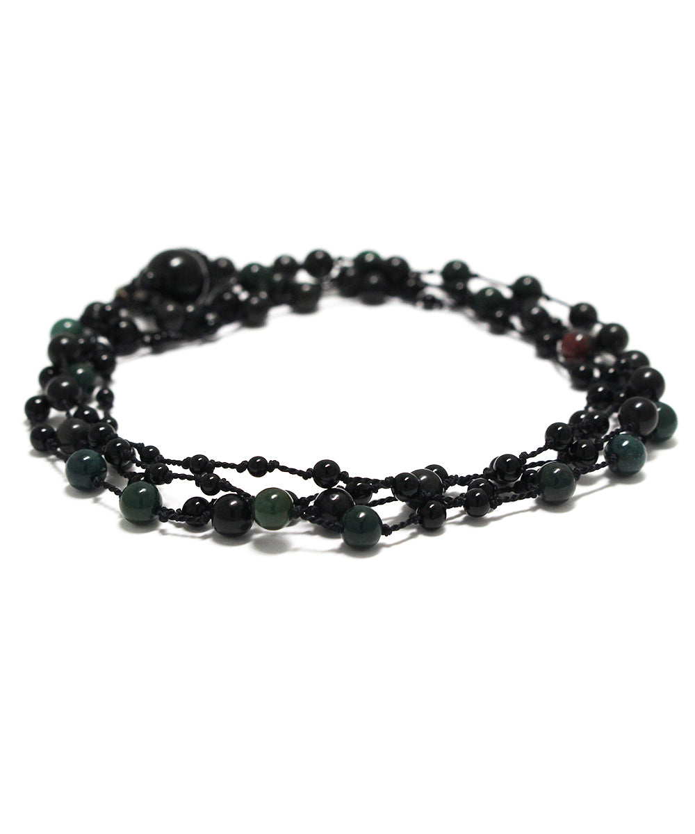 AIYANA long necklace / obsidian × bloodstone × onyx