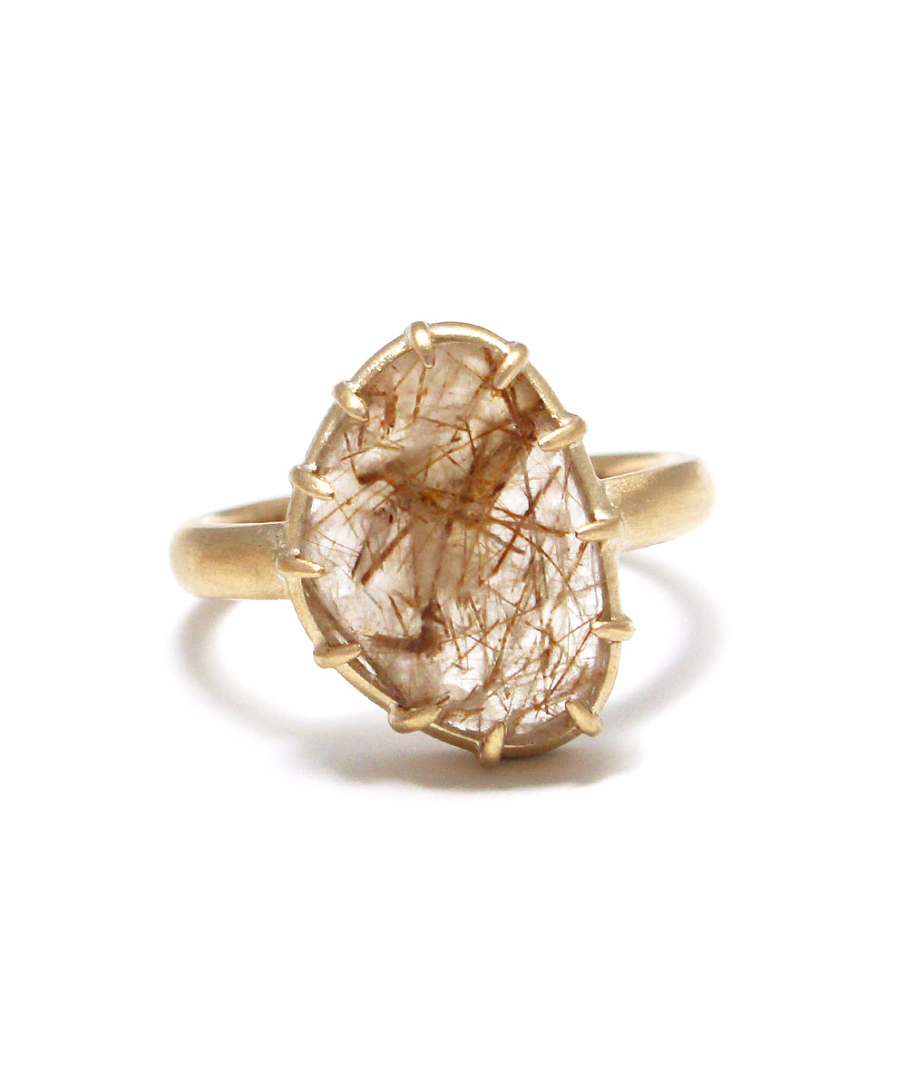 rose cut rutile quartz ring