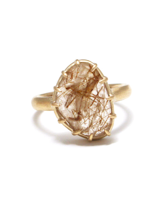 rose cut rutile quartz ring