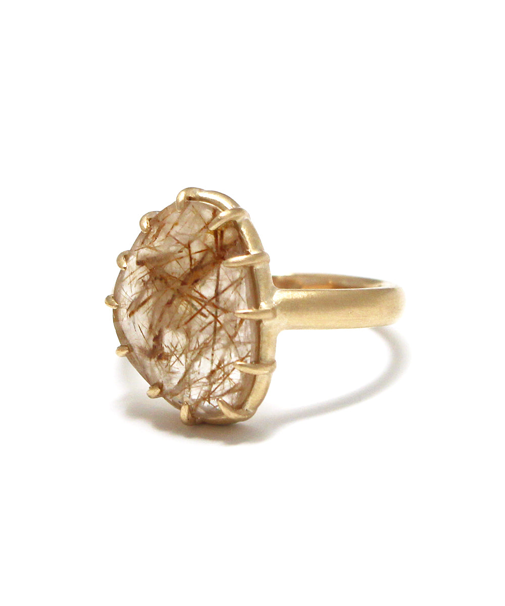 rose cut rutile quartz ring