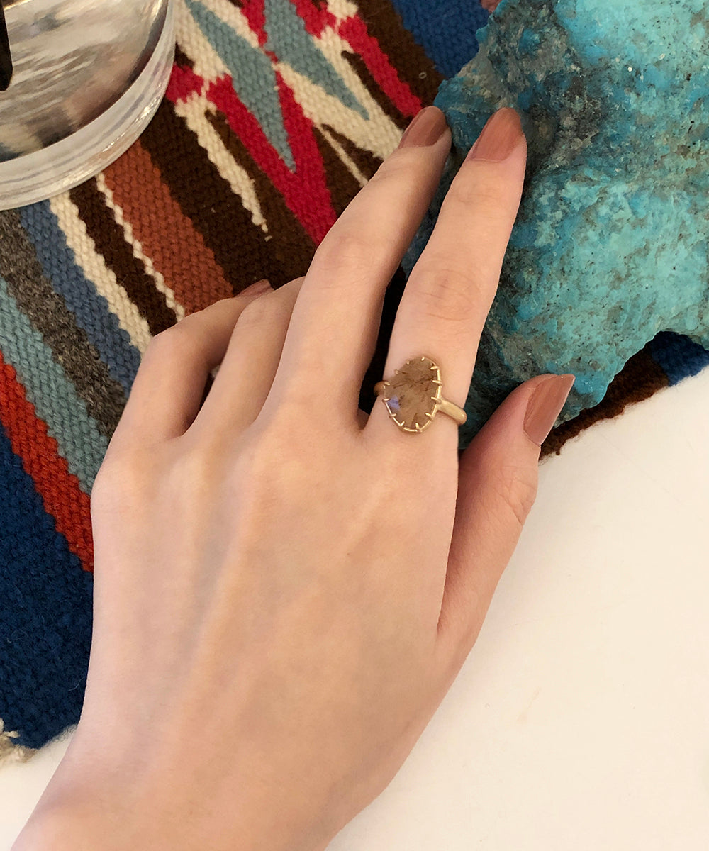 rose cut rutile quartz ring