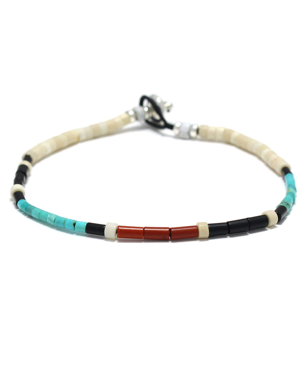 tube stone bracelet / ivory fossil jasper, turquoise, silver
