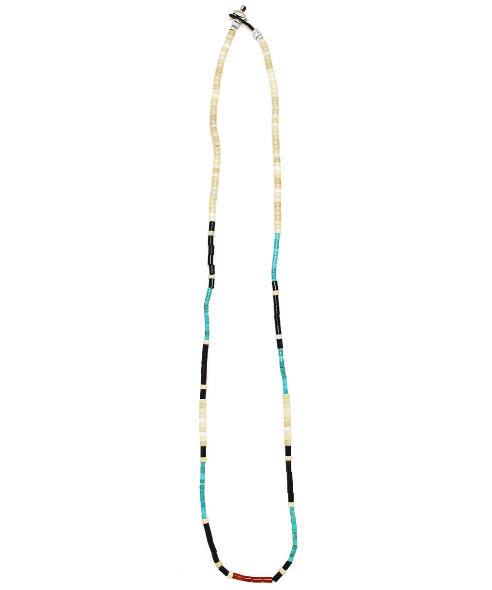 tube stone necklace / ivory fossil jasper, turquoise, silver