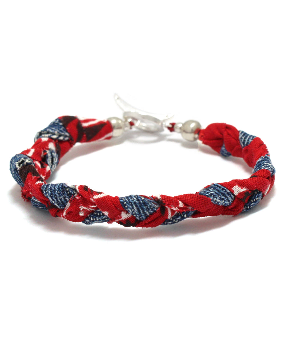 vintage denim bandana bracelet / red