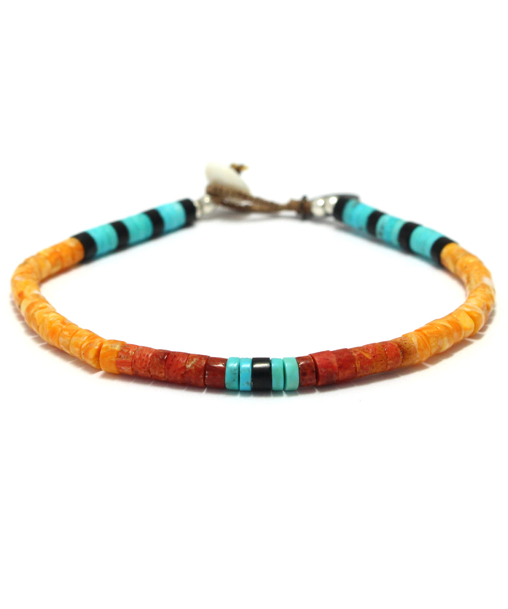 heishi beads bracelet / spiny oyster, coral, turquoise