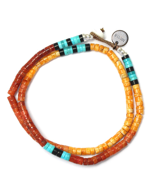 heishi beads double wrap bracelet / spiny oyster, coral, turquoise