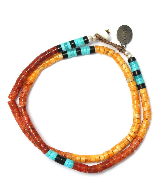 heishi beads double wrap bracelet / spiny oyster, coral, turquoise