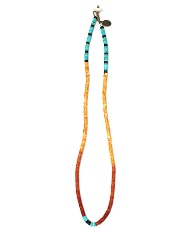 heishi beads necklace / spiny oyster, coral, turquoise
