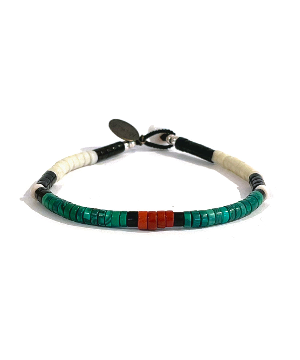 heishi beads bracelet / malachite jet