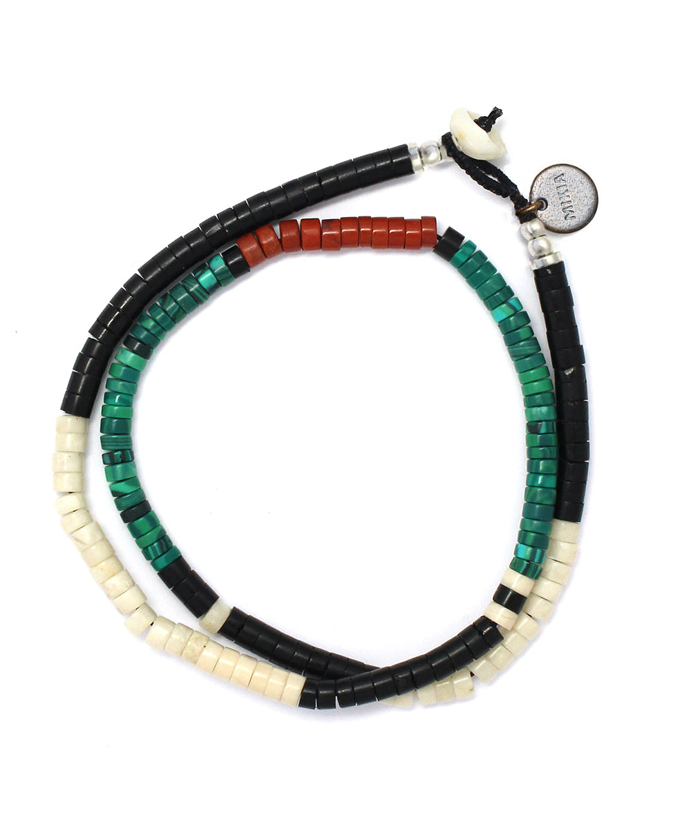 heishi beads double bracelet / malachite jet