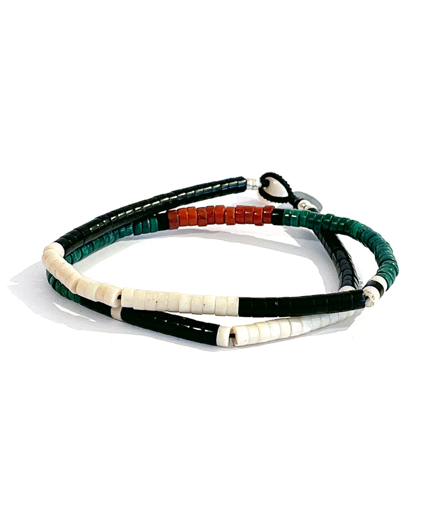 heishi beads double bracelet / malachite jet