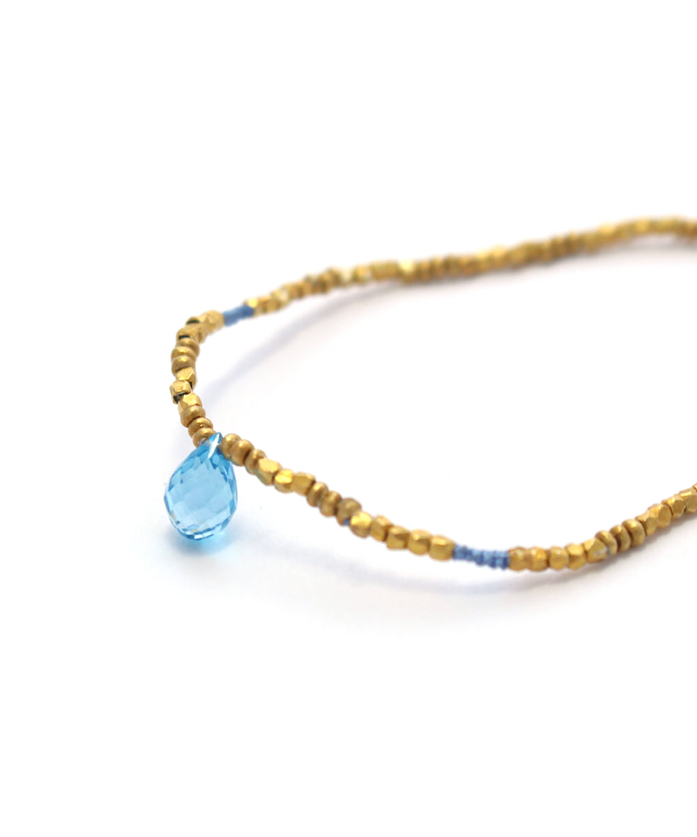 karen silver beaded bracelet / blue topaz