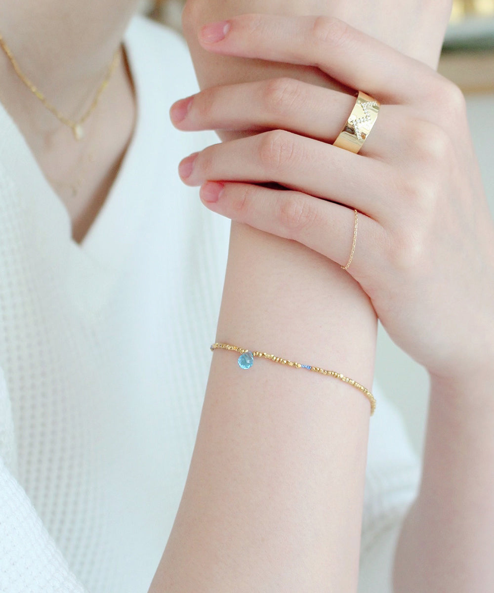 karen silver beaded bracelet / blue topaz