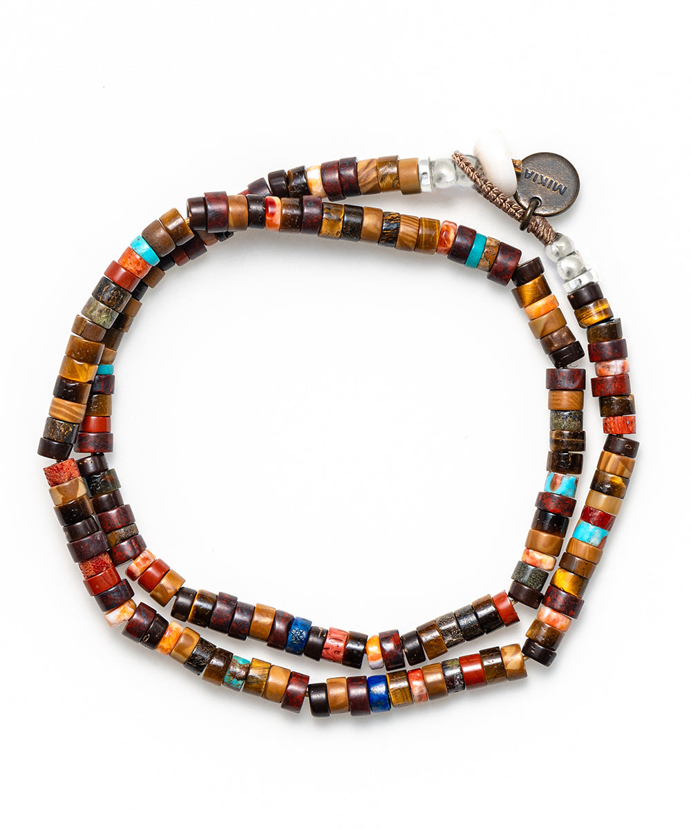 heishi beads double warp bracelet / brown multi