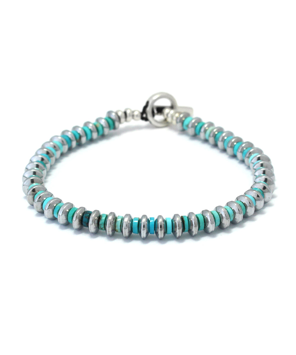 hematite roundel beads bracelet / turquoise