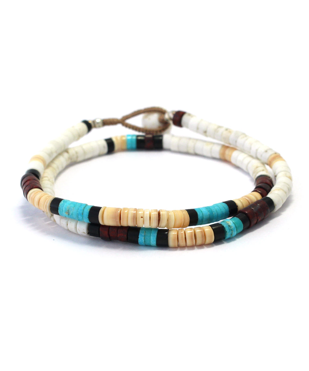 heishi beads double wrap bracelet /magnesite/turquoise/melon shell