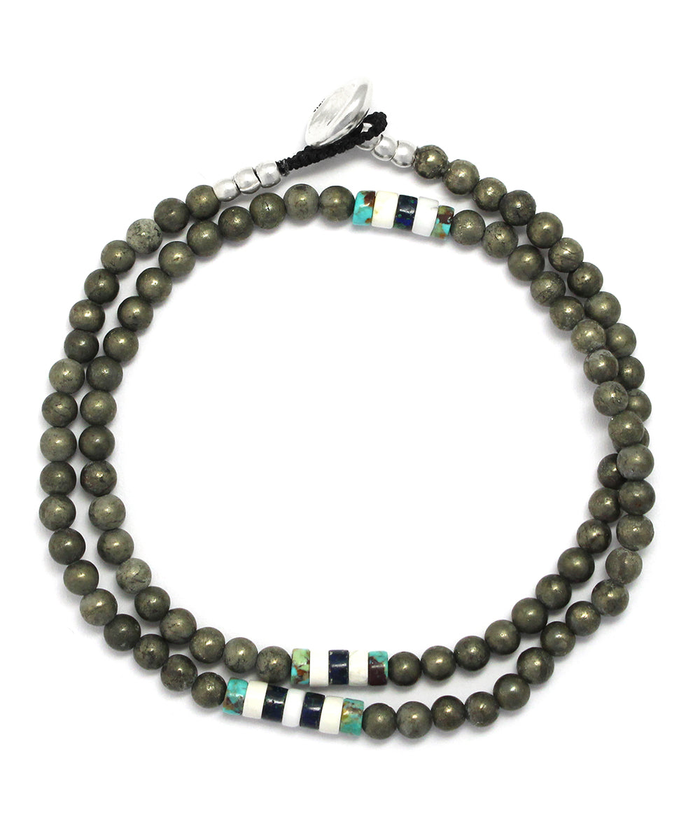 4mm stone double wrap bracelet / pyrite