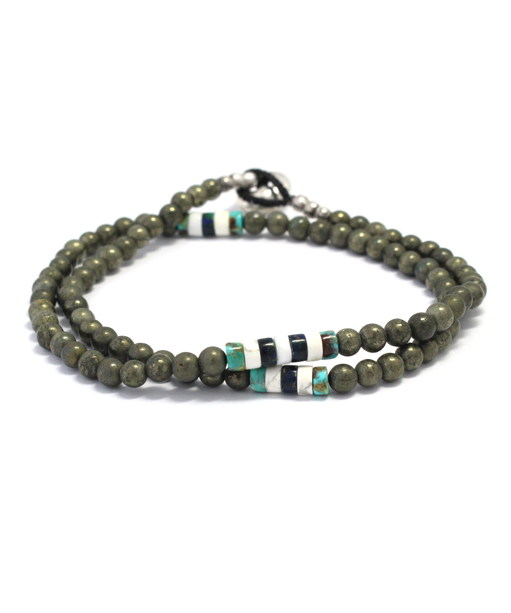 4mm stone double wrap bracelet / pyrite