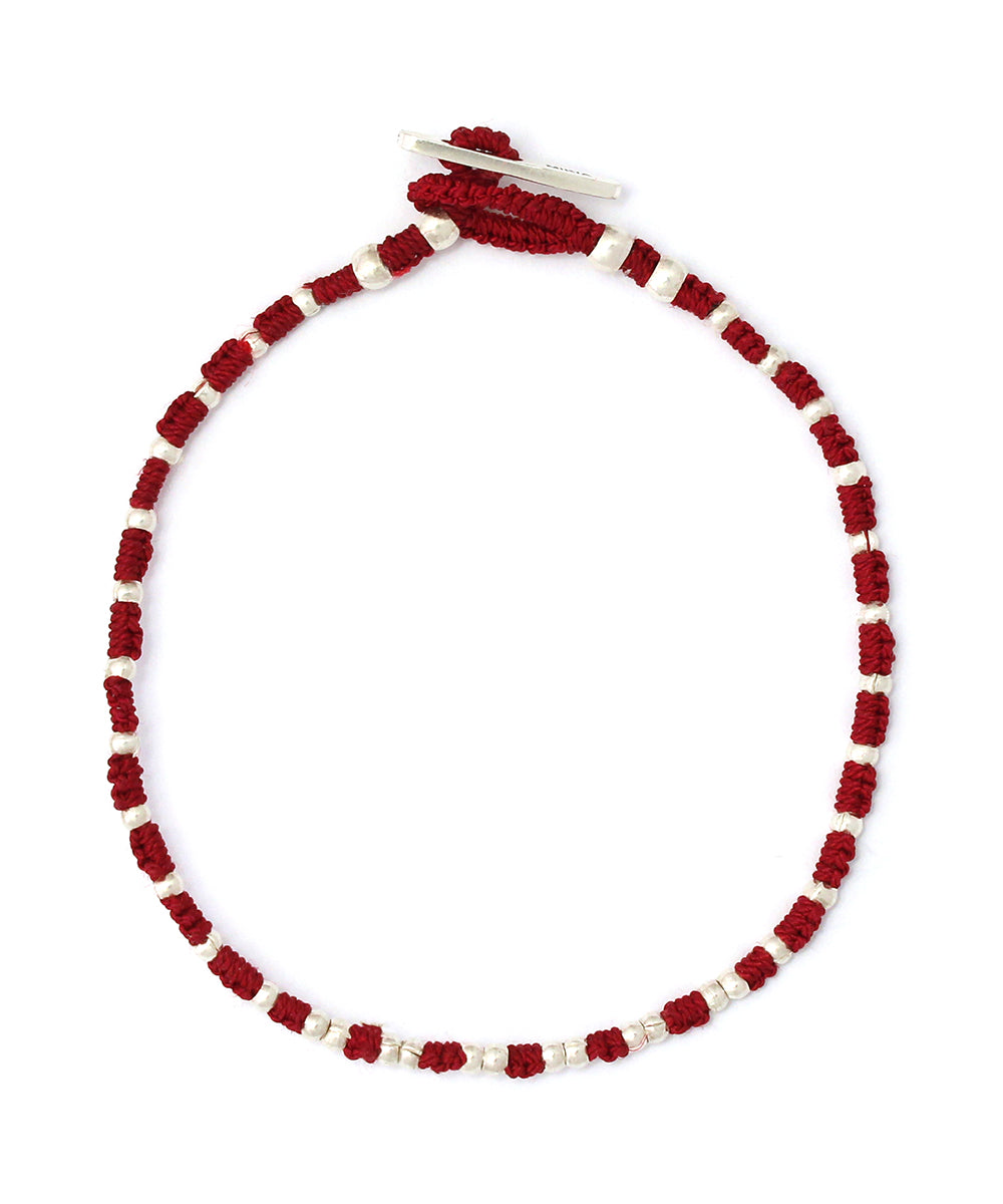 small silver beads bracelet / red