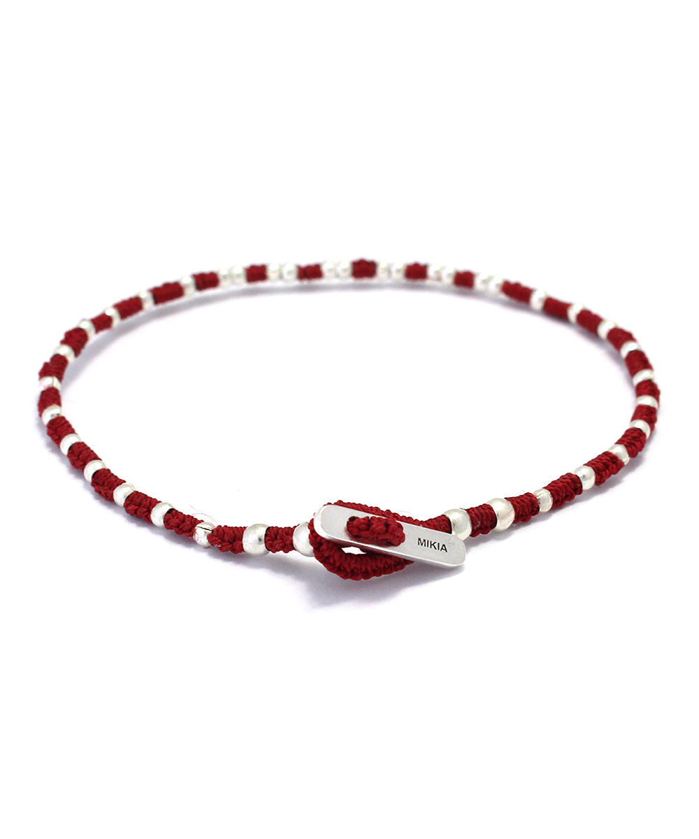 small silver beads bracelet / red