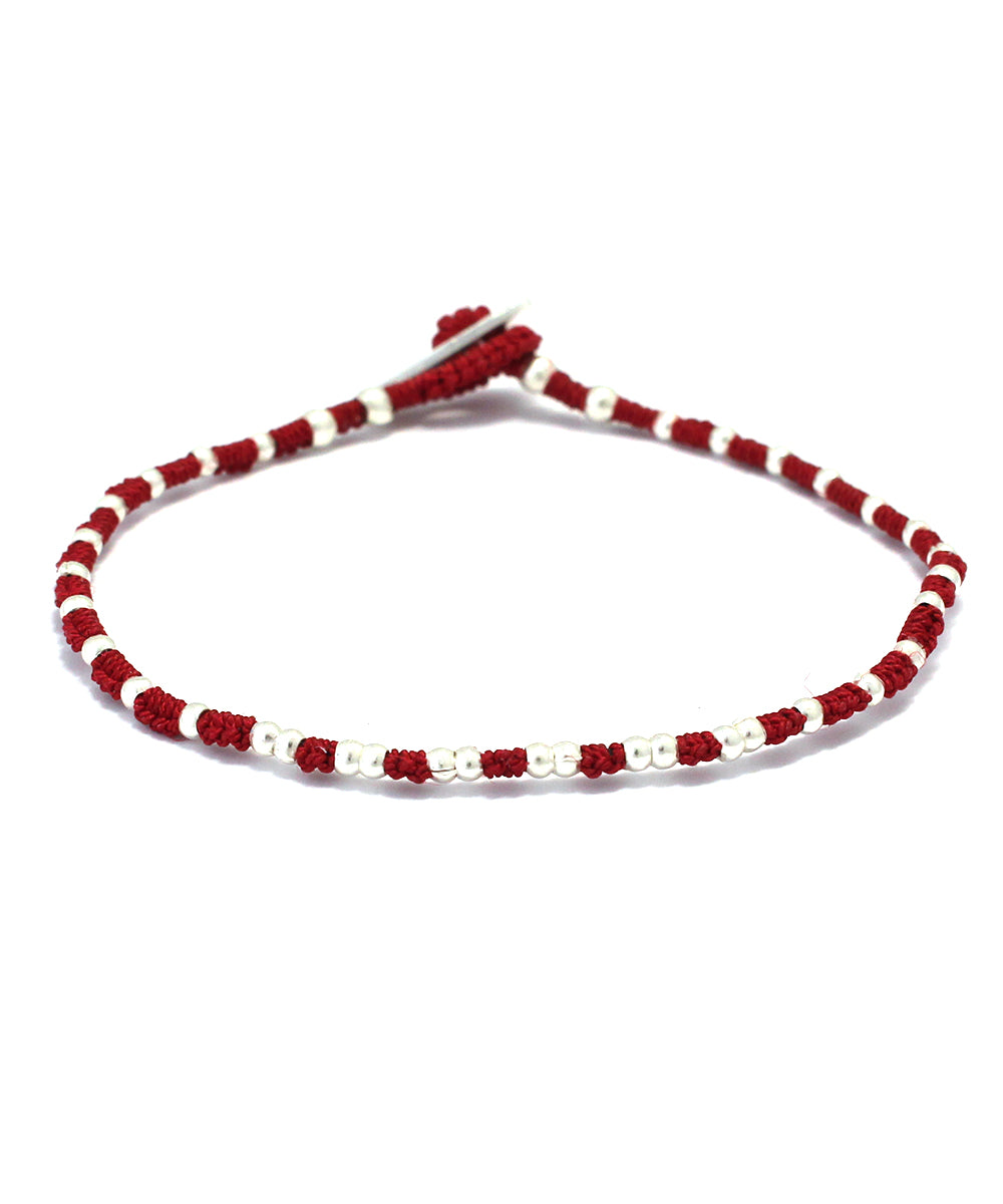 small silver beads bracelet / red