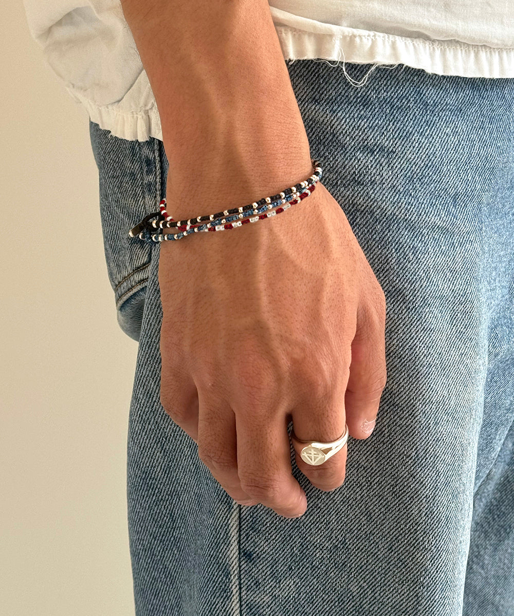 small silver beads bracelet / red