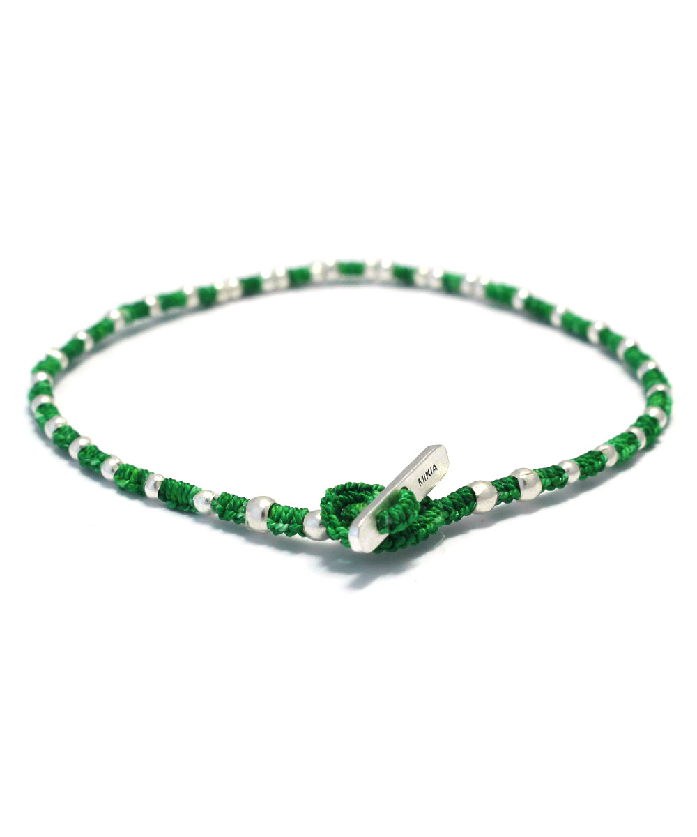 small silver beads bracelet / green