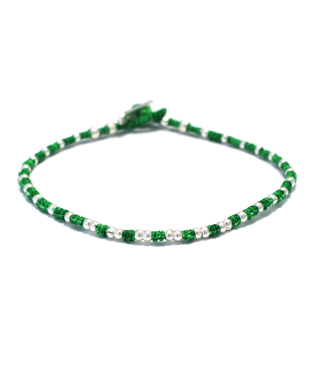 small silver beads bracelet / green