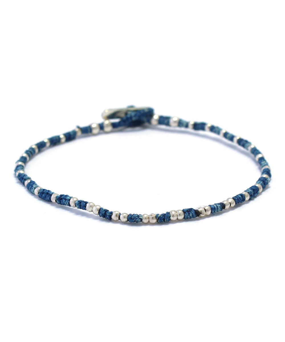 small silver beads bracelet / indigo