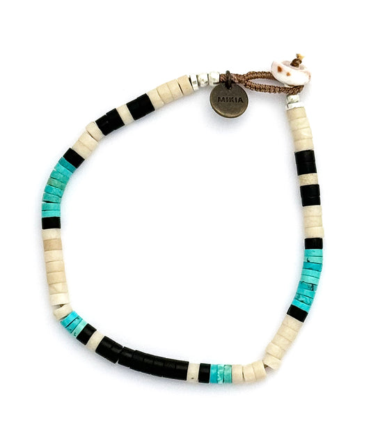 heishi beads bracelet / fossil jasper / turquoise