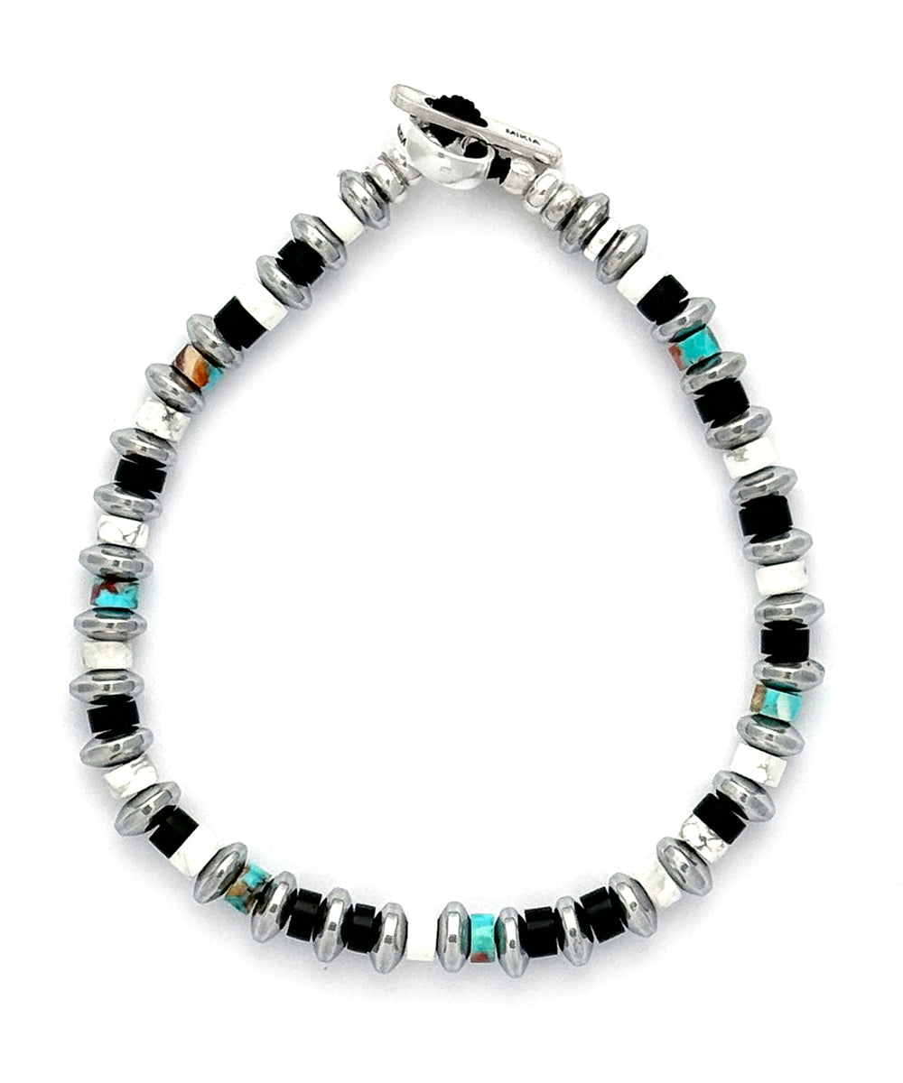 hematite roundel bracelet / jet turquoise
