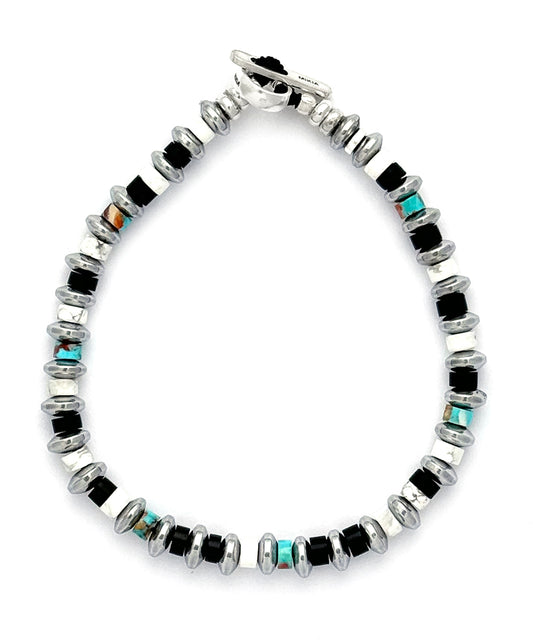 hematite roundel bracelet / jet turquoise