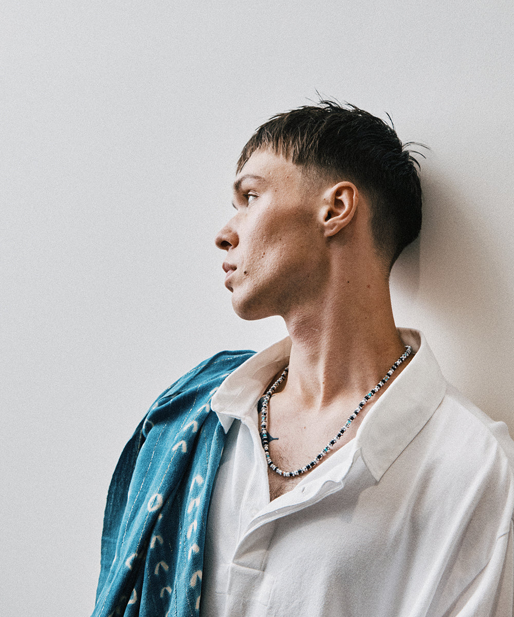 hematite roundel necklace / jet turquoise